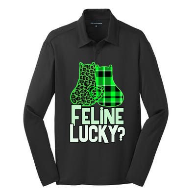 Funny Feline Lucky Feeling My Cats Luck St Patrick's Gift Silk Touch Performance Long Sleeve Polo