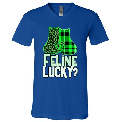 Funny Feline Lucky Feeling My Cats Luck St Patrick's Gift V-Neck T-Shirt