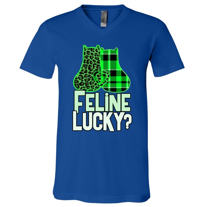 Funny Feline Lucky Feeling My Cats Luck St Patrick's Gift V-Neck T-Shirt