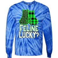 Funny Feline Lucky Feeling My Cats Luck St Patrick's Gift Tie-Dye Long Sleeve Shirt