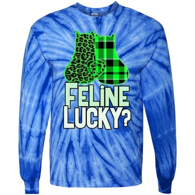 Funny Feline Lucky Feeling My Cats Luck St Patrick's Gift Tie-Dye Long Sleeve Shirt