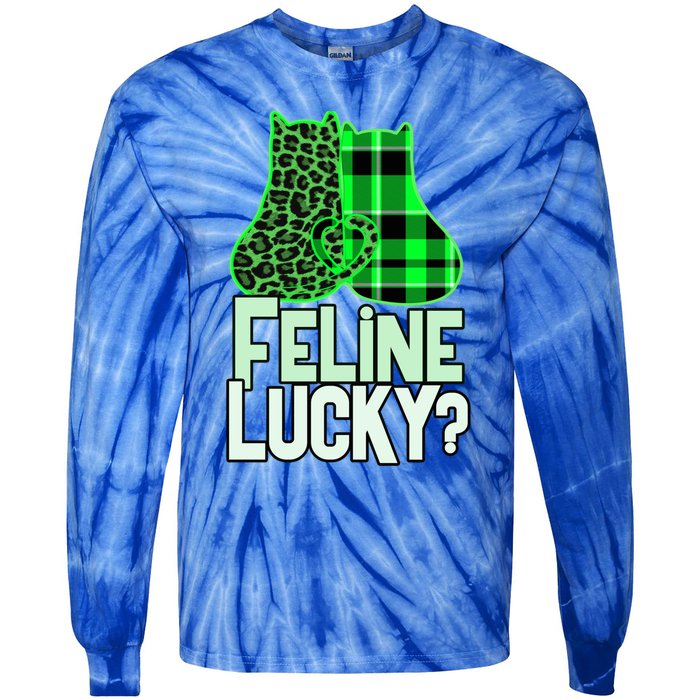 Funny Feline Lucky Feeling My Cats Luck St Patrick's Gift Tie-Dye Long Sleeve Shirt