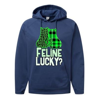 Funny Feline Lucky Feeling My Cats Luck St Patrick's Gift Performance Fleece Hoodie