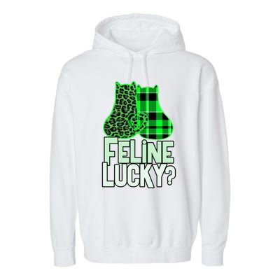 Funny Feline Lucky Feeling My Cats Luck St Patrick's Gift Garment-Dyed Fleece Hoodie