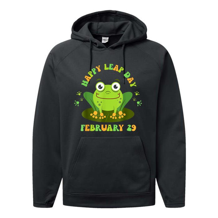 Funny Frog Lovers Happy Leap Day February 29 Green Vintage Performance Fleece Hoodie