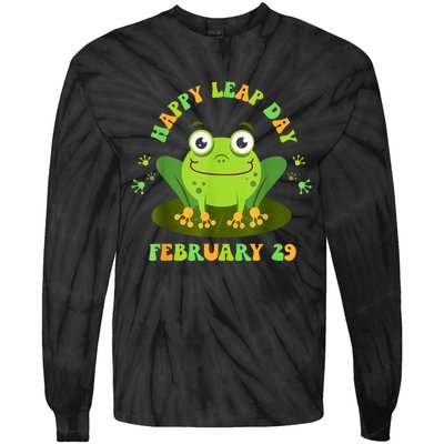 Funny Frog Lovers Happy Leap Day February 29 Green Vintage Tie-Dye Long Sleeve Shirt