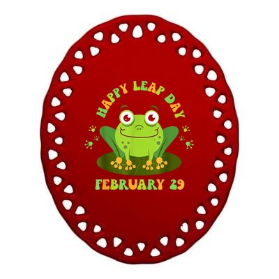 Funny Frog Lovers Happy Leap Day February 29 Green Vintage Ceramic Oval Ornament