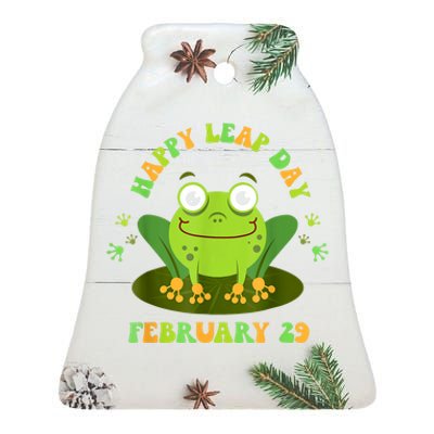 Funny Frog Lovers Happy Leap Day February 29 Green Vintage Ceramic Bell Ornament