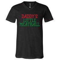 Funny Food Lovers Humor Daddys Little Meatball Gift V-Neck T-Shirt