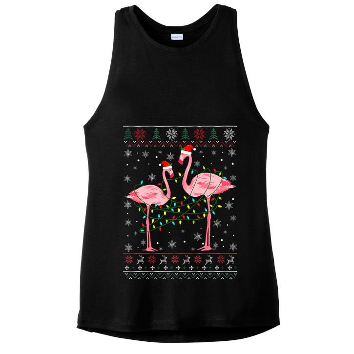 Funny Flamingo Lights Tangled Ugly Sweater Xmas  Ladies PosiCharge Tri-Blend Wicking Tank