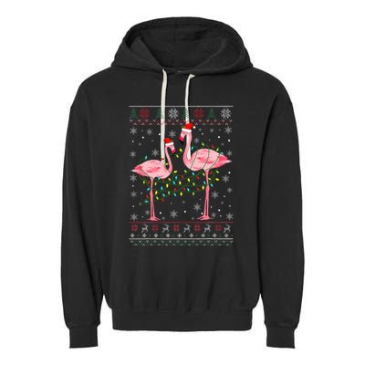 Funny Flamingo Lights Tangled Ugly Sweater Xmas  Garment-Dyed Fleece Hoodie