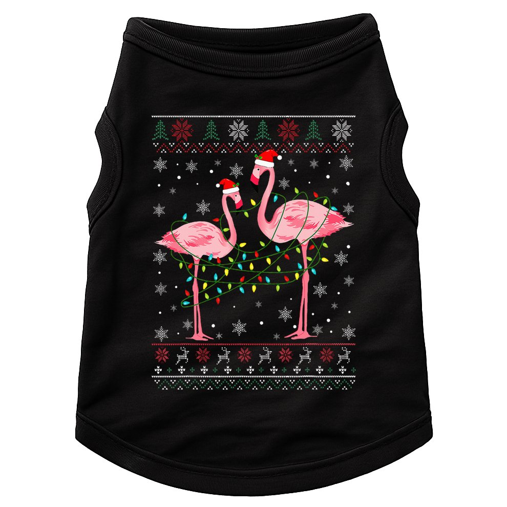 Funny Flamingo Lights Tangled Ugly Sweater Xmas  Doggie Tank
