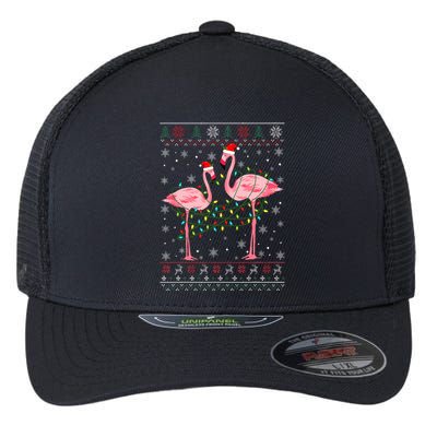 Funny Flamingo Lights Tangled Ugly Sweater Xmas  Flexfit Unipanel Trucker Cap