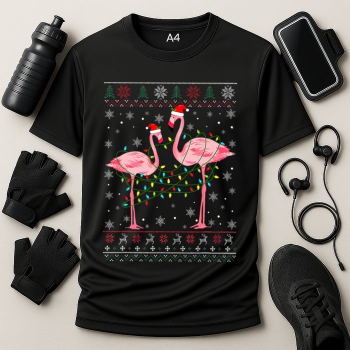 Funny Flamingo Lights Tangled Ugly Sweater Xmas  Performance Shirt