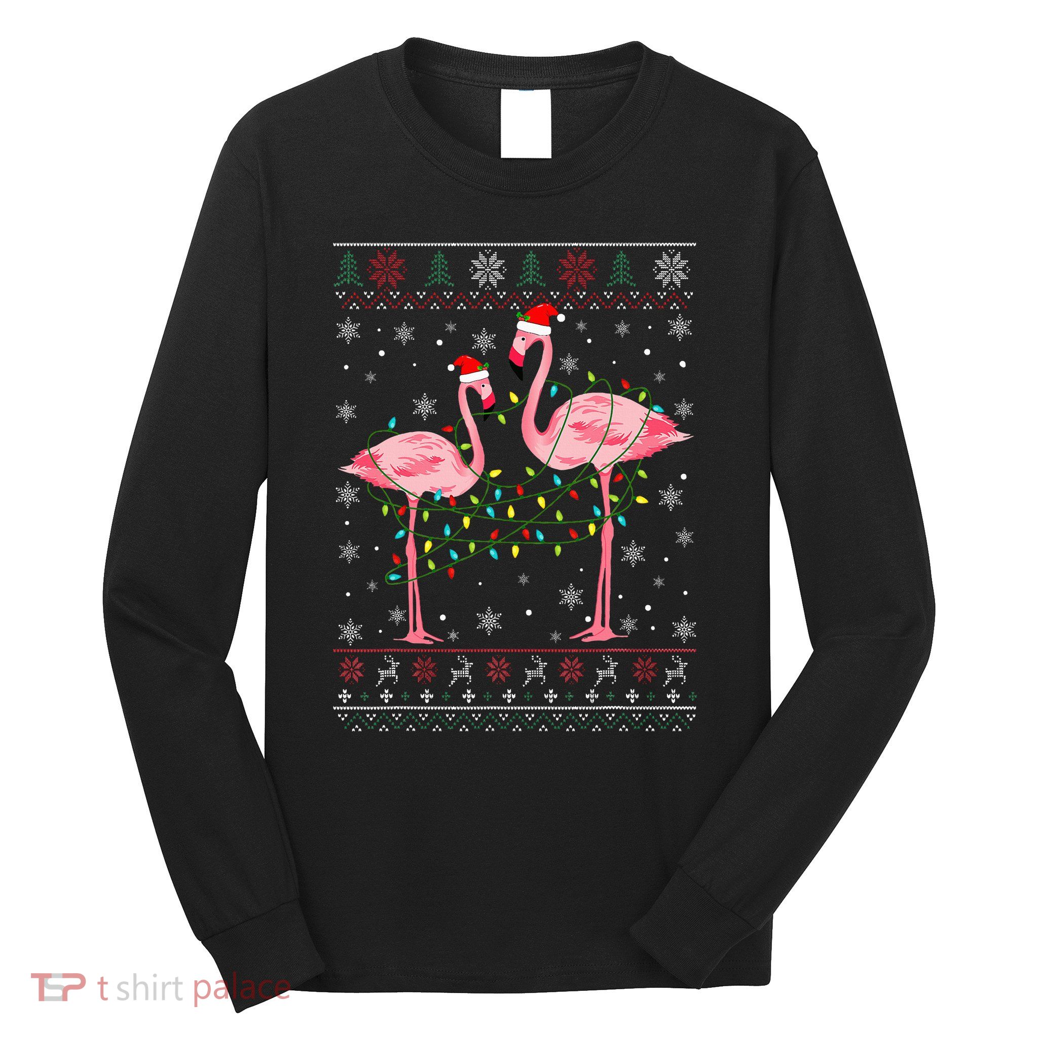 Funny Flamingo Lights Tangled Ugly Sweater Xmas  Long Sleeve Shirt