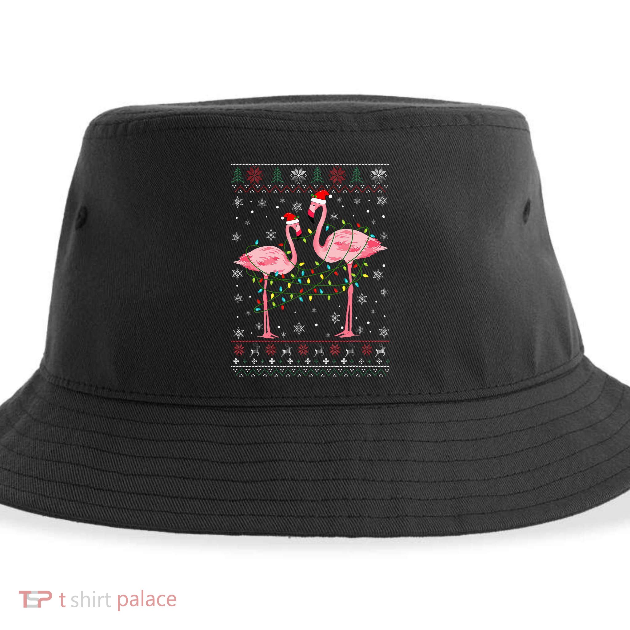 Funny Flamingo Lights Tangled Ugly Sweater Xmas  Sustainable Bucket Hat