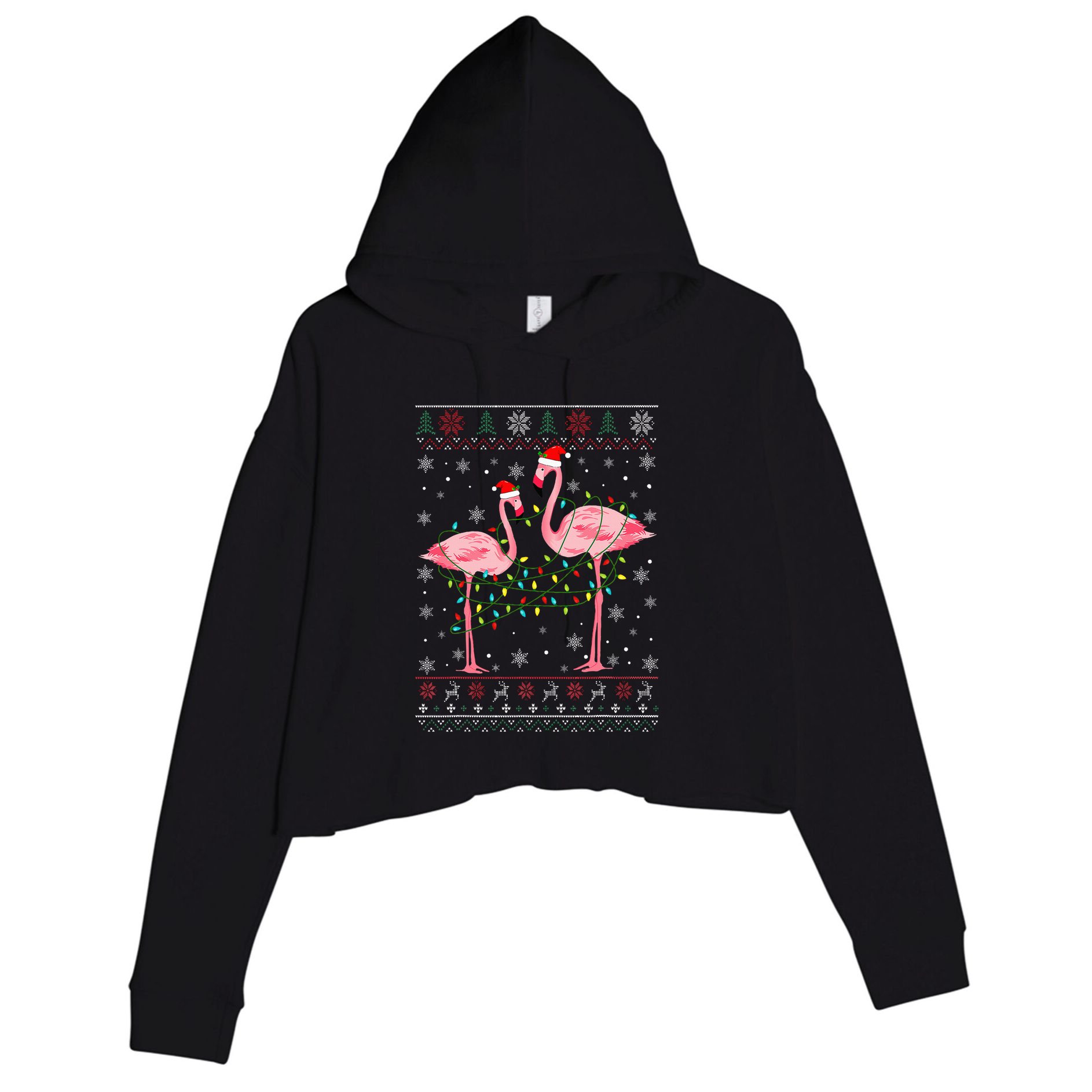 Funny Flamingo Lights Tangled Ugly Sweater Xmas  Crop Fleece Hoodie