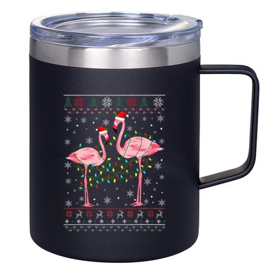 Funny Flamingo Lights Tangled Ugly Sweater Xmas  12oz Stainless Steel Coffee Mug