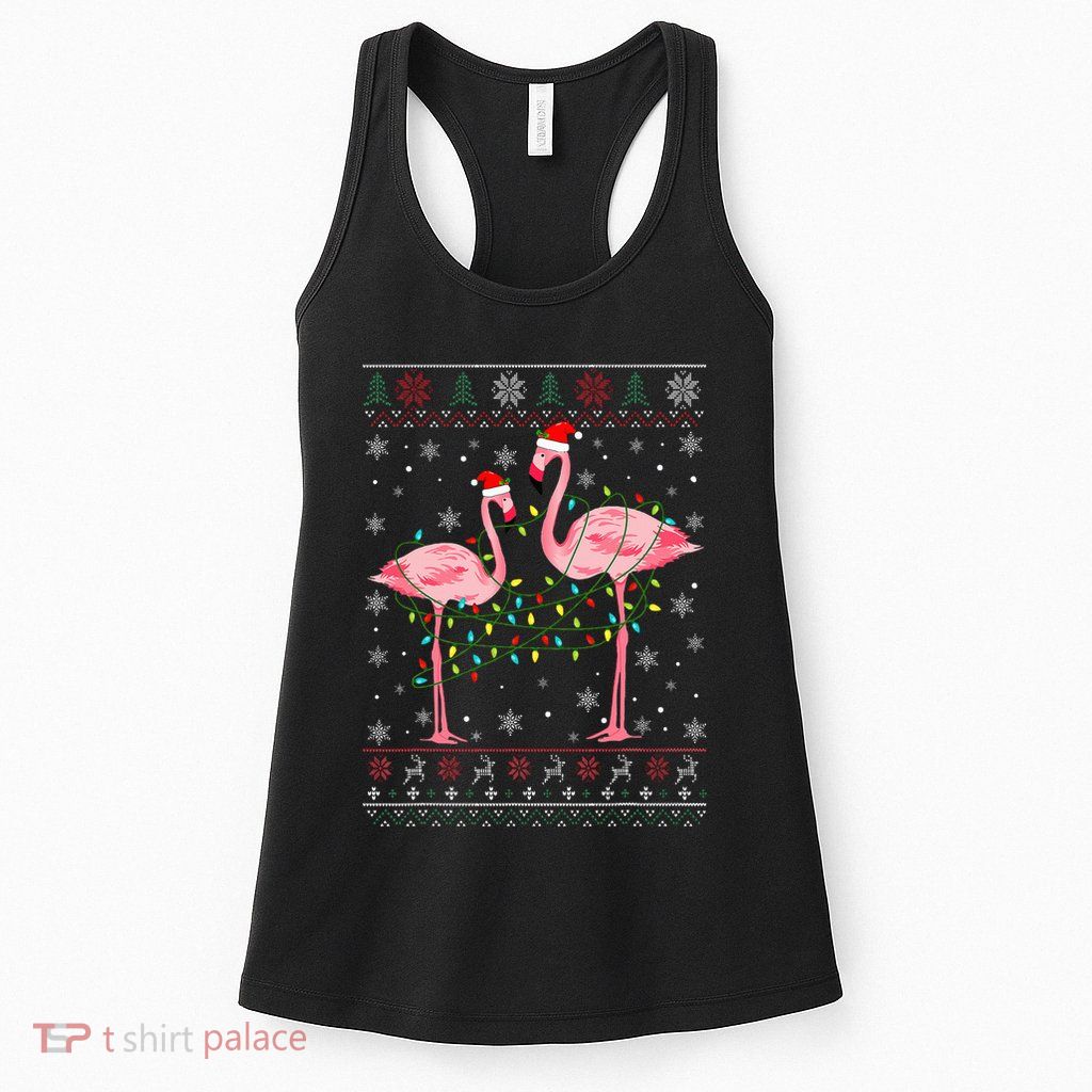 Funny Flamingo Lights Tangled Ugly Sweater Xmas  Womens Tank Top