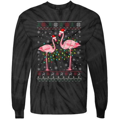 Funny Flamingo Lights Tangled Ugly Sweater Xmas  Tie-Dye Long Sleeve Shirt