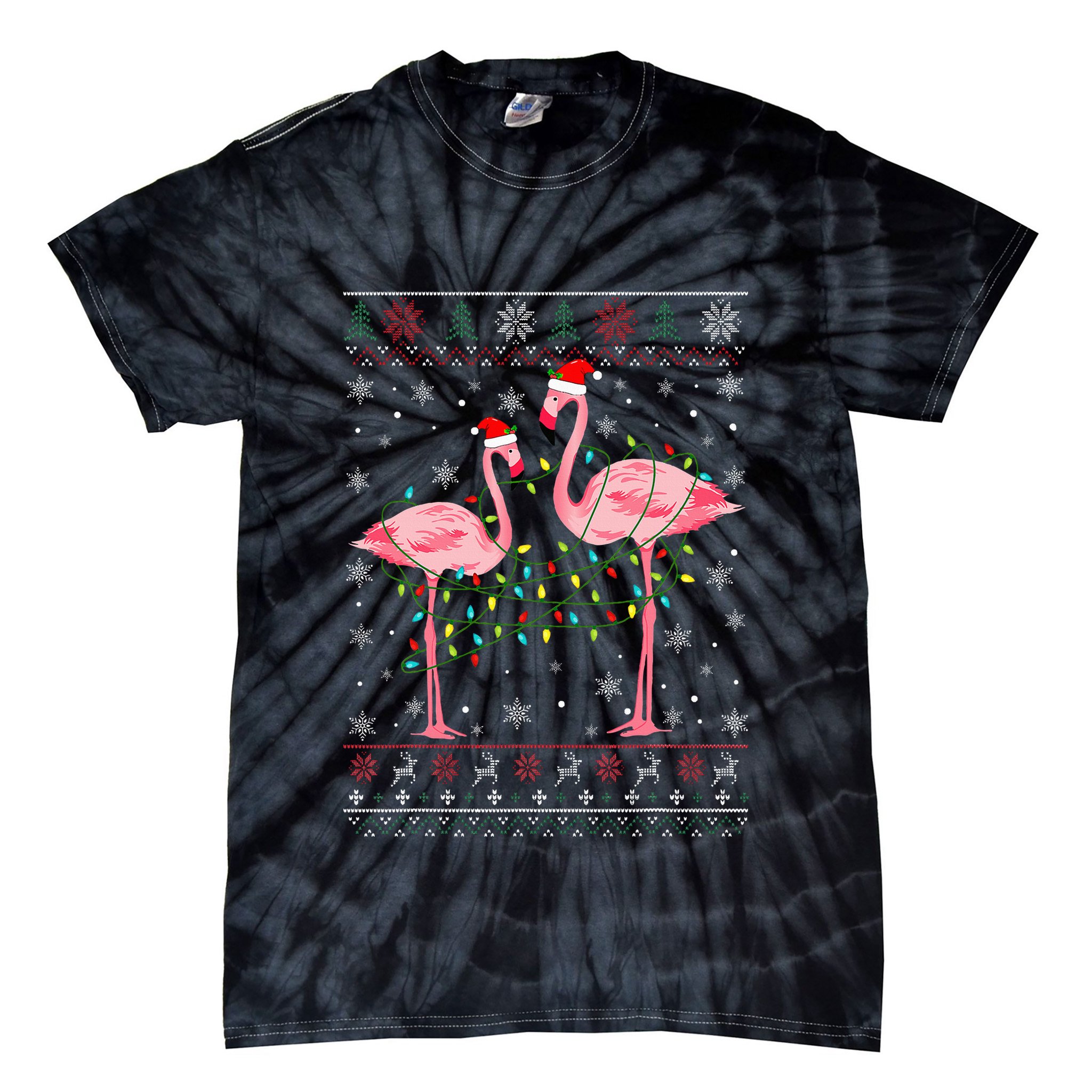 Funny Flamingo Lights Tangled Ugly Sweater Xmas  Tie-Dye T-Shirt
