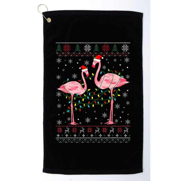 Funny Flamingo Lights Tangled Ugly Sweater Xmas  Golf Towel