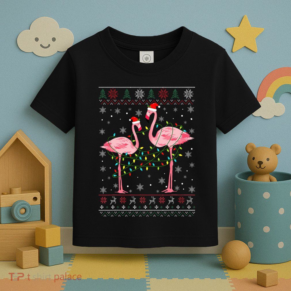 Funny Flamingo Lights Tangled Ugly Sweater Xmas  Toddler T-Shirt