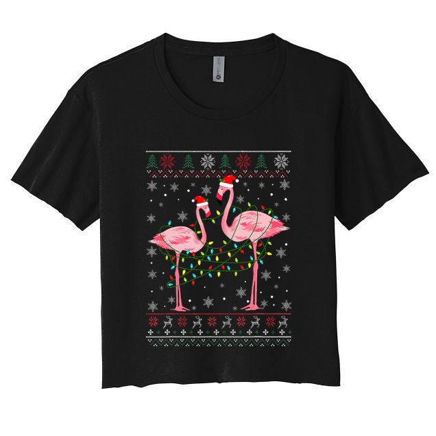 Funny Flamingo Lights Tangled Ugly Sweater Xmas  Crop Top