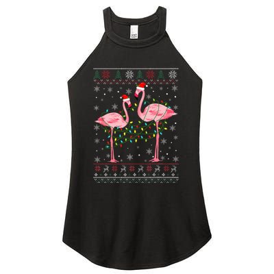 Funny Flamingo Lights Tangled Ugly Sweater Xmas  Women's Perfect Tri Rocker Tank