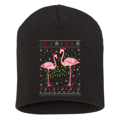Funny Flamingo Lights Tangled Ugly Sweater Xmas  Short Acrylic Beanie