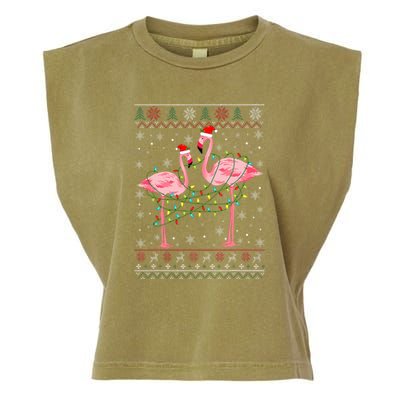 Funny Flamingo Lights Tangled Ugly Sweater Xmas  Garment-Dyed Women's Muscle Tee