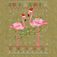 Funny Flamingo Lights Tangled Ugly Sweater Xmas  Garment-Dyed Women's Muscle Tee