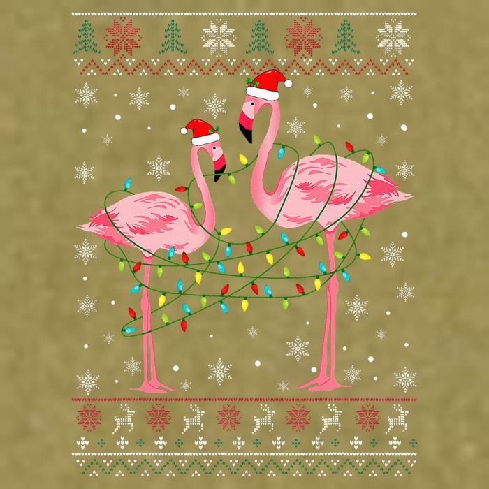 Funny Flamingo Lights Tangled Ugly Sweater Xmas  Garment-Dyed Women's Muscle Tee