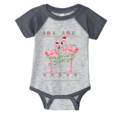 Funny Flamingo Lights Tangled Ugly Sweater Xmas  Infant Baby Jersey Bodysuit