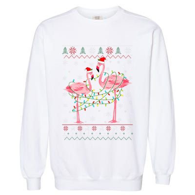 Funny Flamingo Lights Tangled Ugly Sweater Xmas  Garment-Dyed Sweatshirt