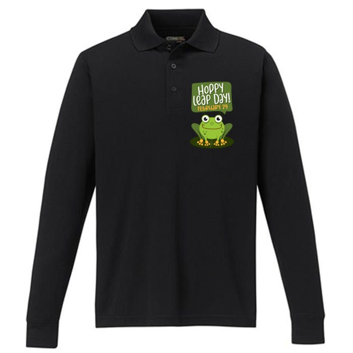 Funny Frog Lover Hoppy Leap Day February 29 Gift Performance Long Sleeve Polo