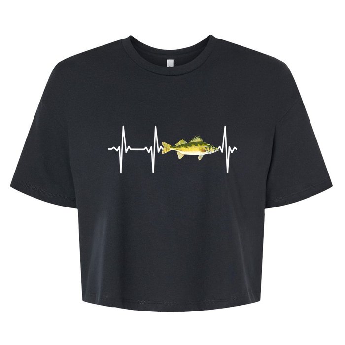 Fish Fishing Lovers Walleye Heartbeat For Freshwater Gift Bella+Canvas Jersey Crop Tee