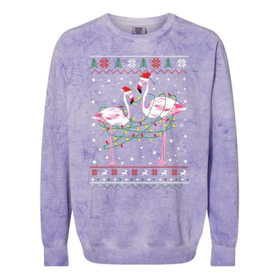 Funny Flamingo Lights Tangled Ugly Sweater Christmas Animals Colorblast Crewneck Sweatshirt