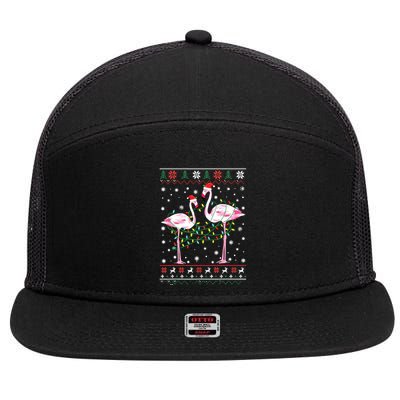 Funny Flamingo Lights Tangled Ugly Sweater Christmas Animals 7 Panel Mesh Trucker Snapback Hat