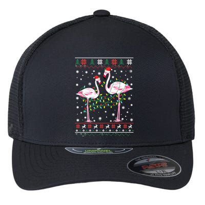 Funny Flamingo Lights Tangled Ugly Sweater Christmas Animals Flexfit Unipanel Trucker Cap