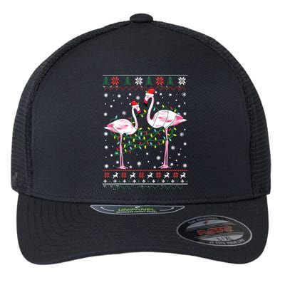 Funny Flamingo Lights Tangled Ugly Sweater Christmas Animals Flexfit Unipanel Trucker Cap