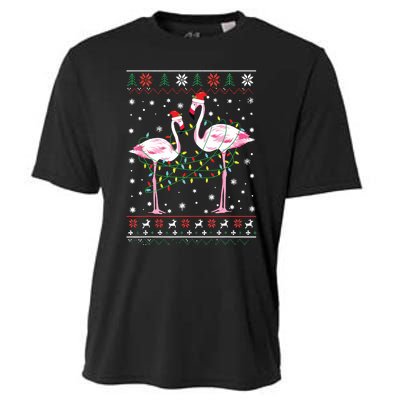 Funny Flamingo Lights Tangled Ugly Sweater Christmas Animals Cooling Performance Crew T-Shirt