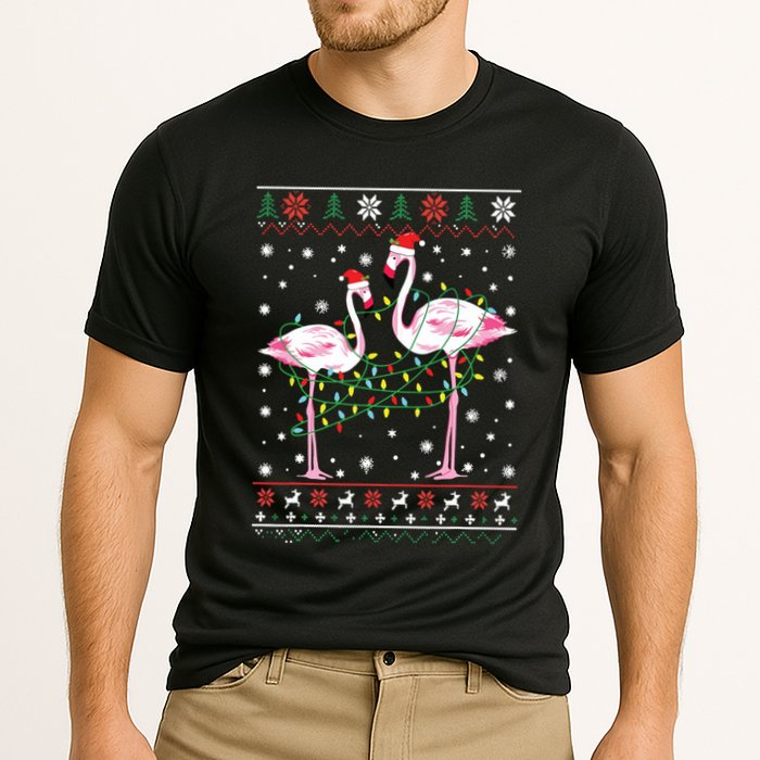 Funny Flamingo Lights Tangled Ugly Sweater Christmas Animals Performance Shirt