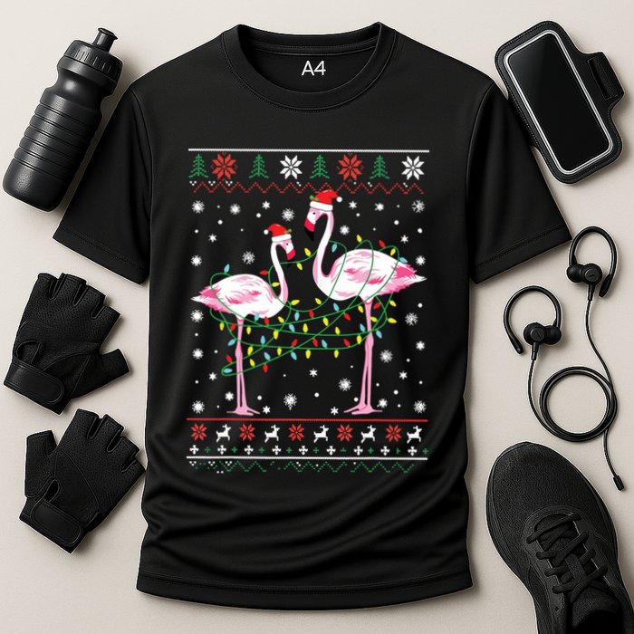 Funny Flamingo Lights Tangled Ugly Sweater Christmas Animals Performance Shirt