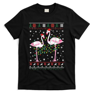 Funny Flamingo Lights Tangled Ugly Sweater Christmas Animals T-Shirt