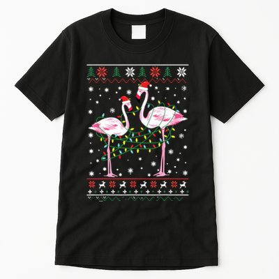 Funny Flamingo Lights Tangled Ugly Sweater Christmas Animals Tall T-Shirt