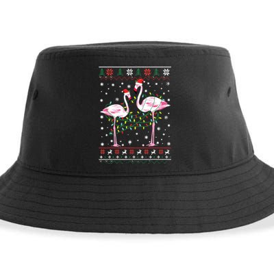 Funny Flamingo Lights Tangled Ugly Sweater Christmas Animals Sustainable Bucket Hat