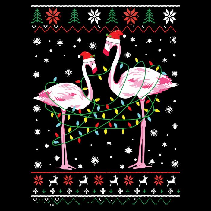 Funny Flamingo Lights Tangled Ugly Sweater Christmas Animals Sustainable Bucket Hat