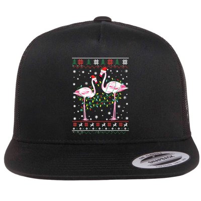 Funny Flamingo Lights Tangled Ugly Sweater Christmas Animals Flatbill Hat