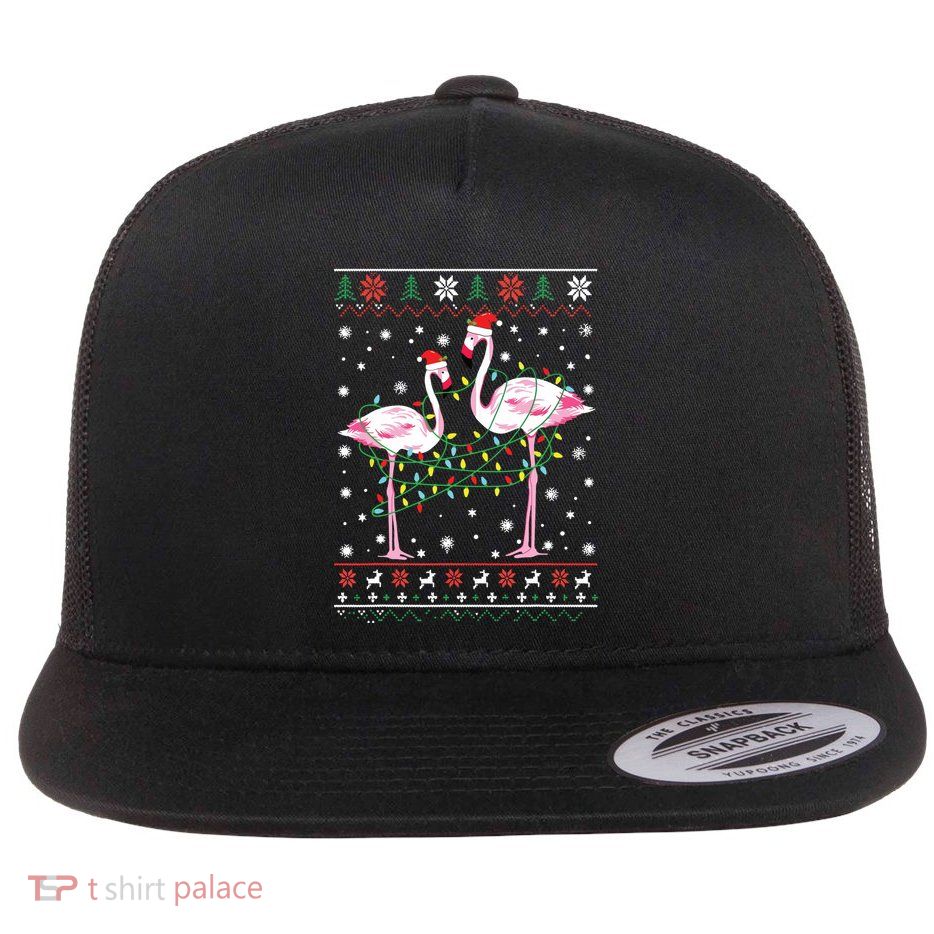 Funny Flamingo Lights Tangled Ugly Sweater Christmas Animals Flatbill Hat